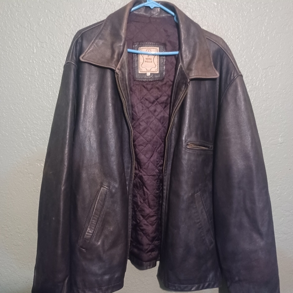 Large Vintage Verra Pelle Wash Brown Men's Leather Jacket - Picture 1 of 3